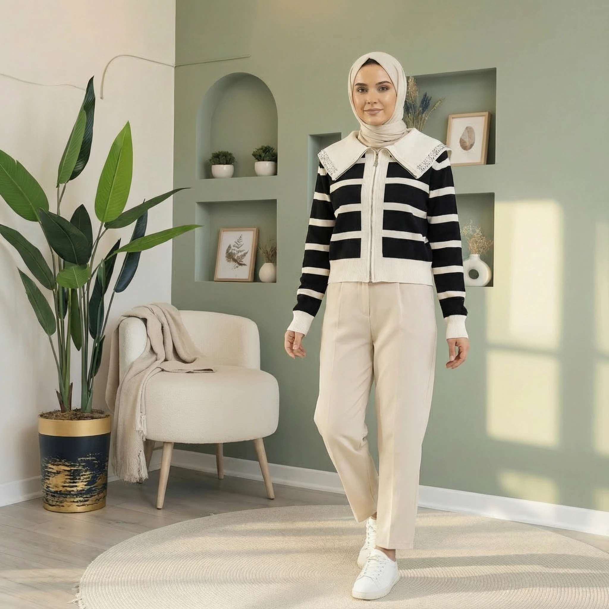 Triko Yaka Taşlı Kısa Hırka – Standart Beden