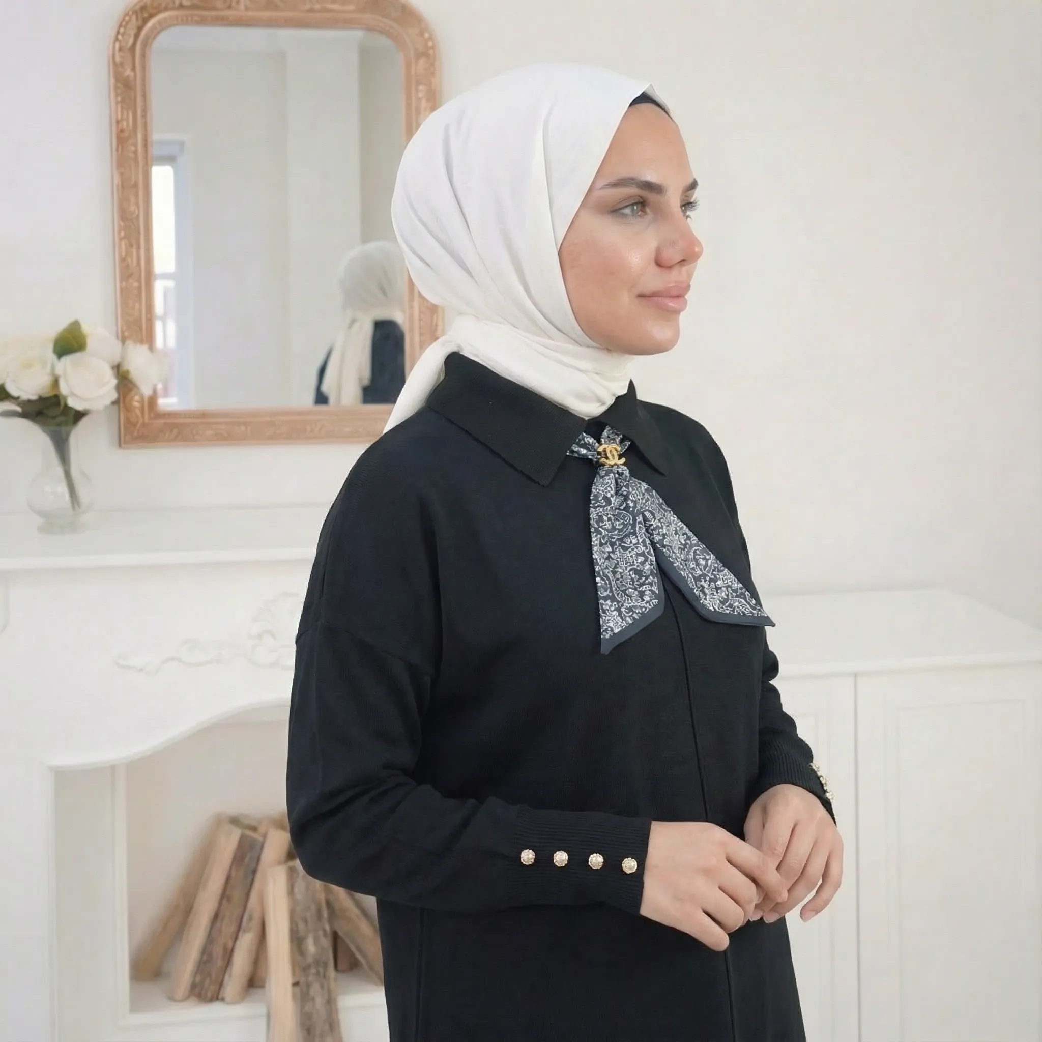 ⭐ İnce Triko Yakalı Kazak – Standart Beden - Siyah