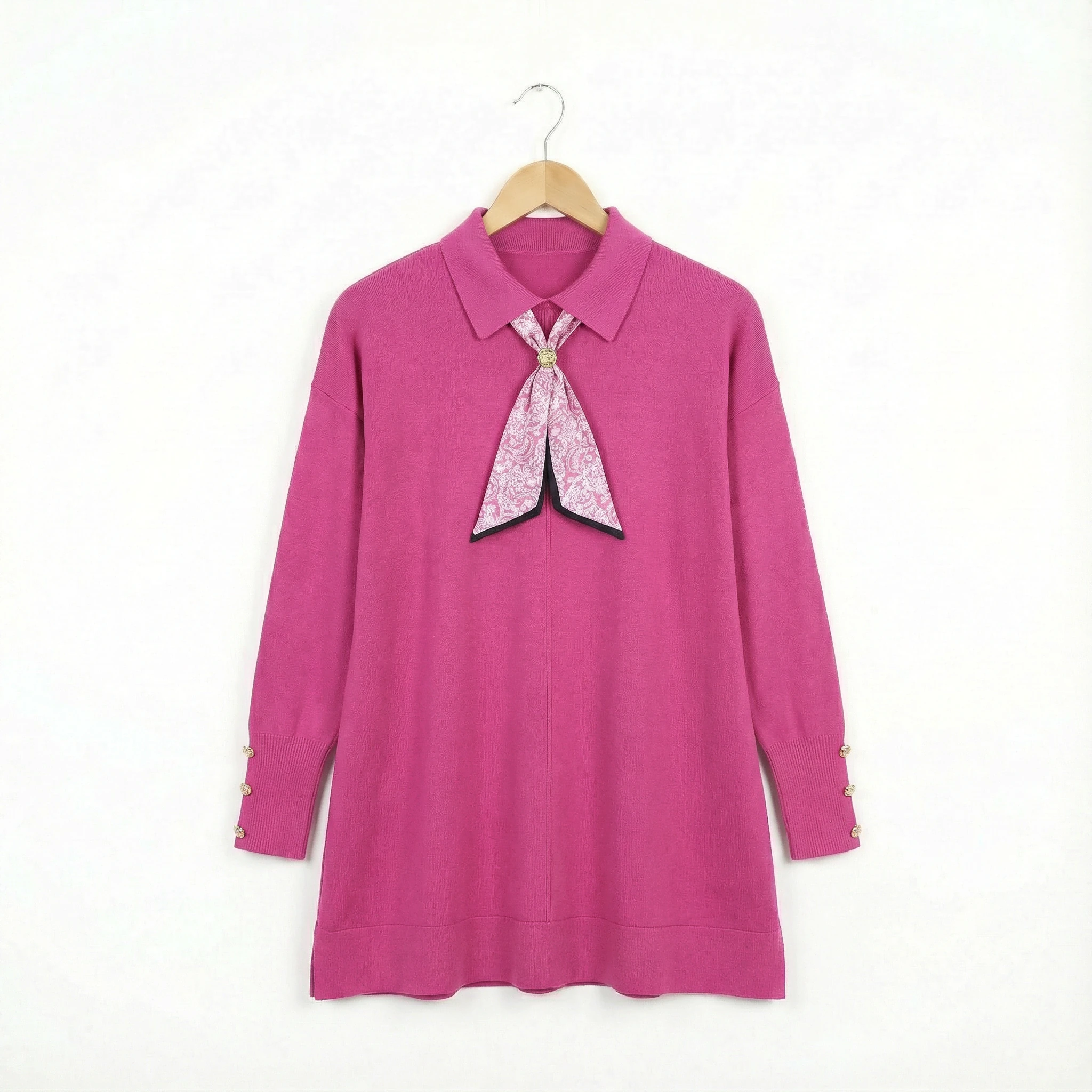 İnce Triko Yakalı Kazak – Standart Beden - Pembe