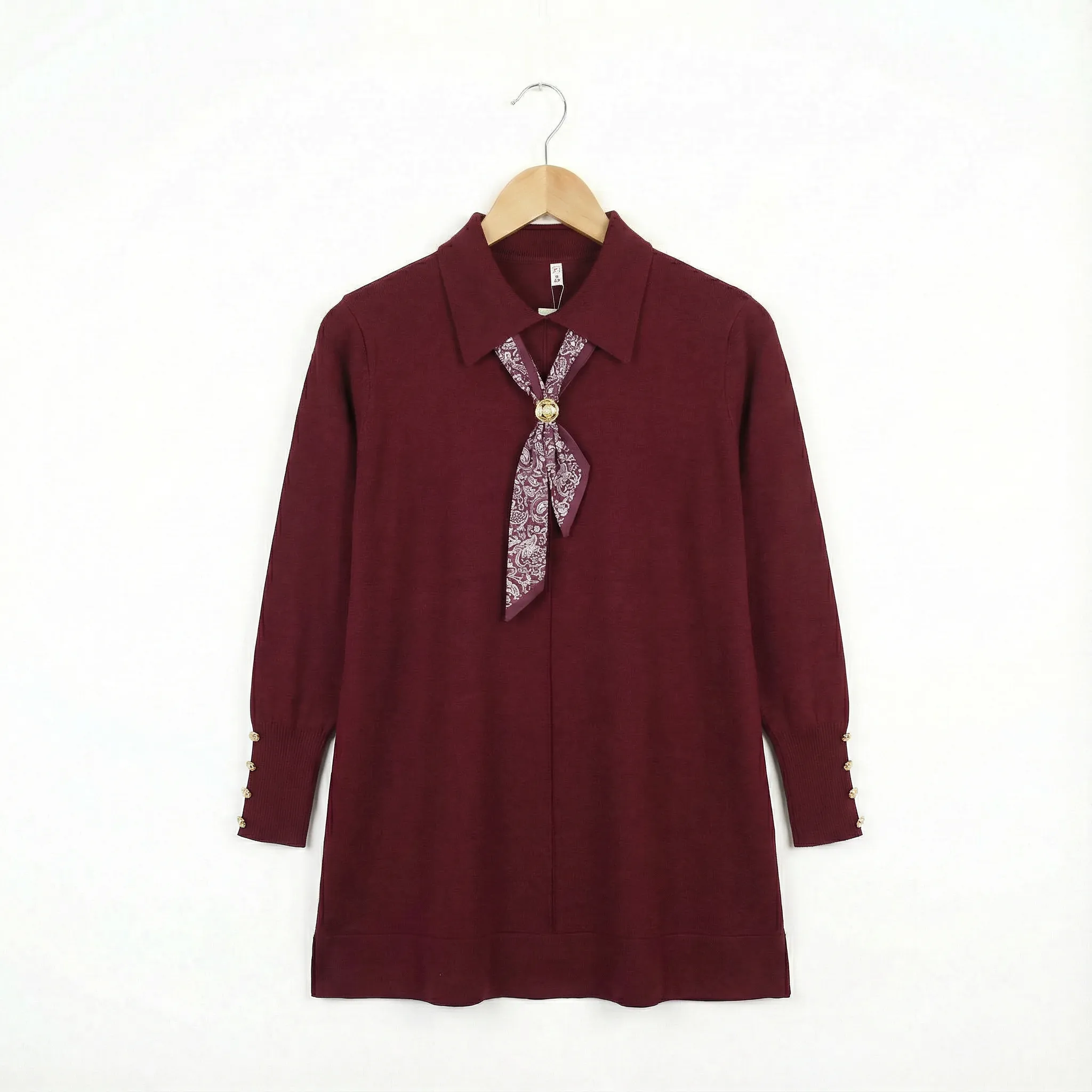 İnce Triko Yakalı Kazak – Standart Beden - Bordo