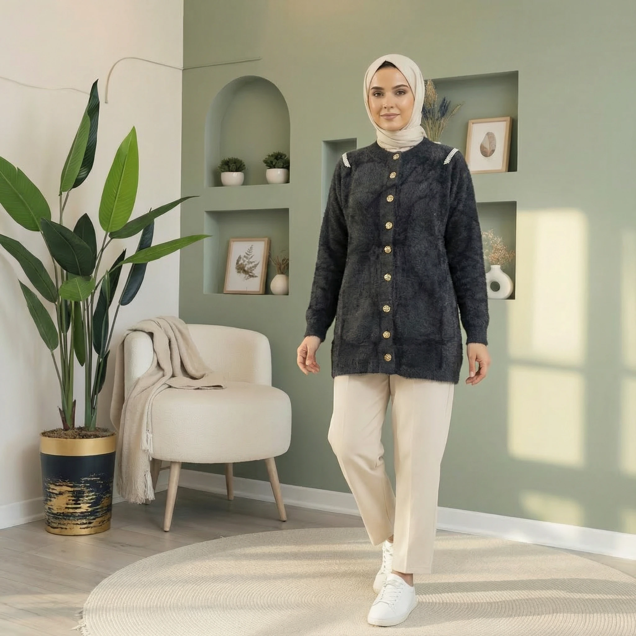 Aurora Taşlı Peluş Hırka – Standart Beden  