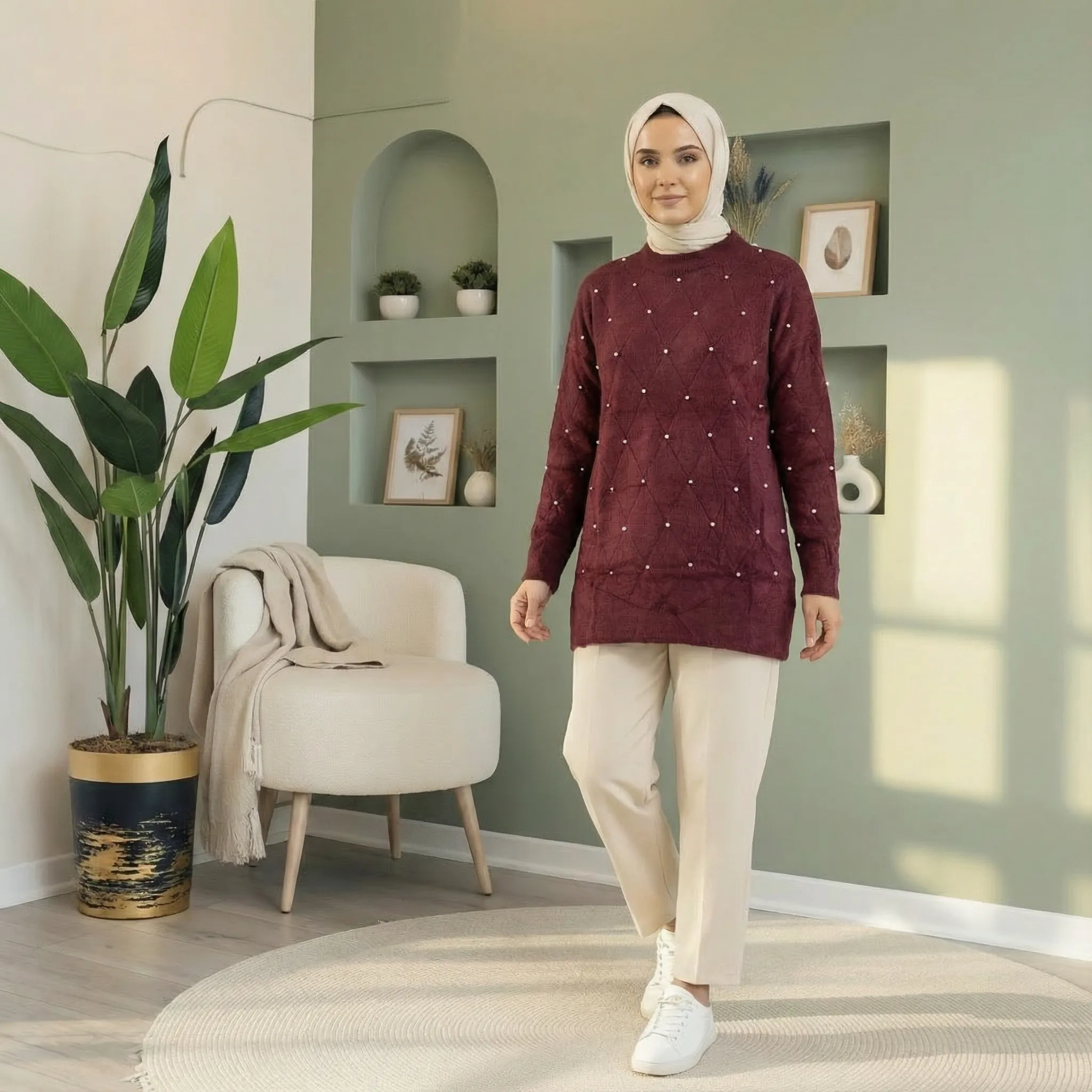 Yumoş İnceli Kazak – Standart Beden   - BORDO