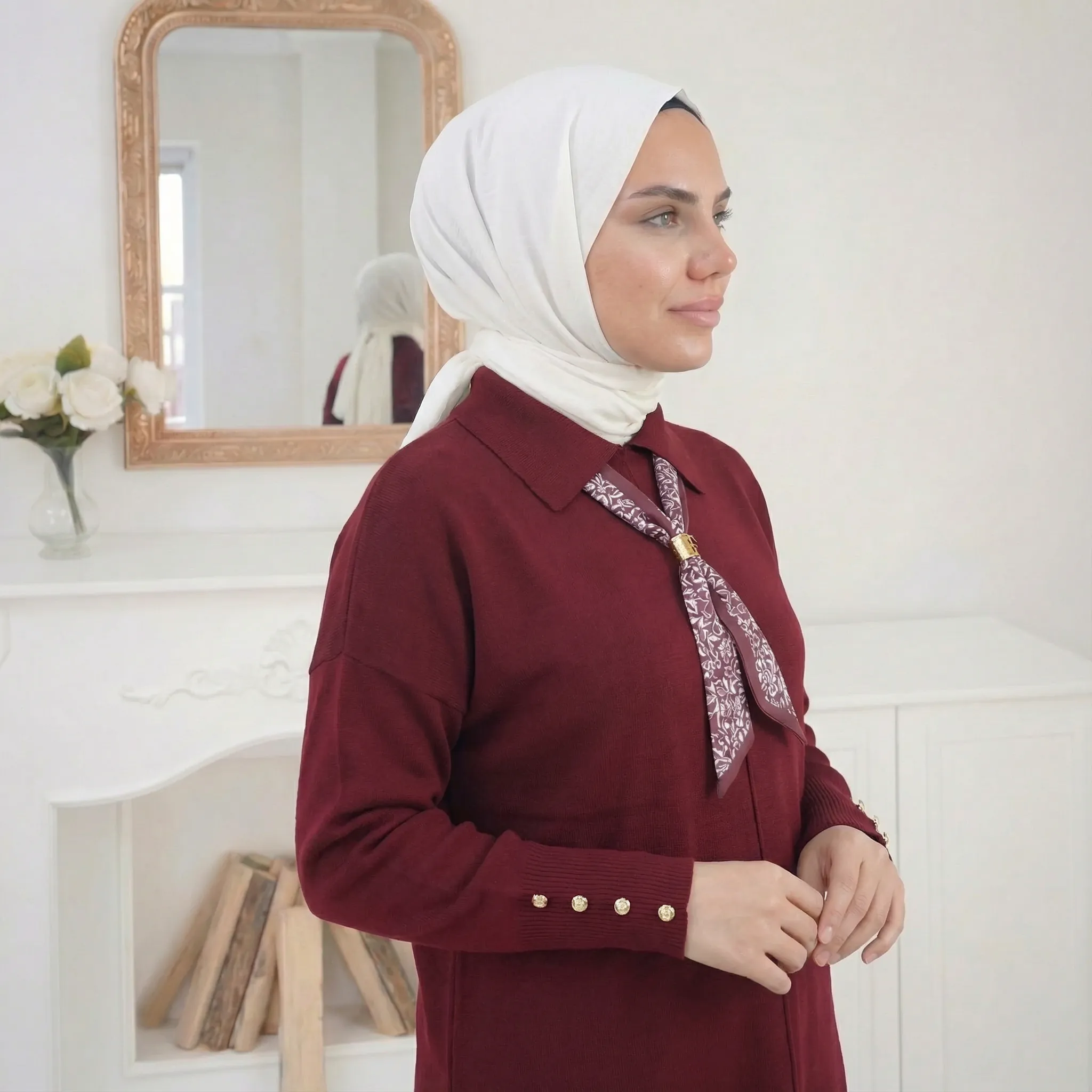 İnce Triko Yakalı Kazak – Standart Beden - Bordo