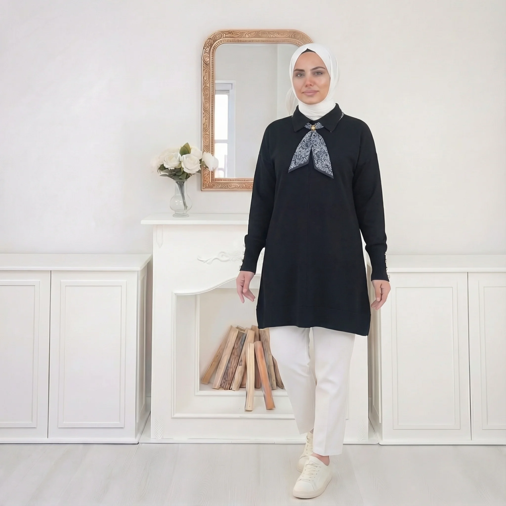 ⭐ İnce Triko Yakalı Kazak – Standart Beden - Siyah