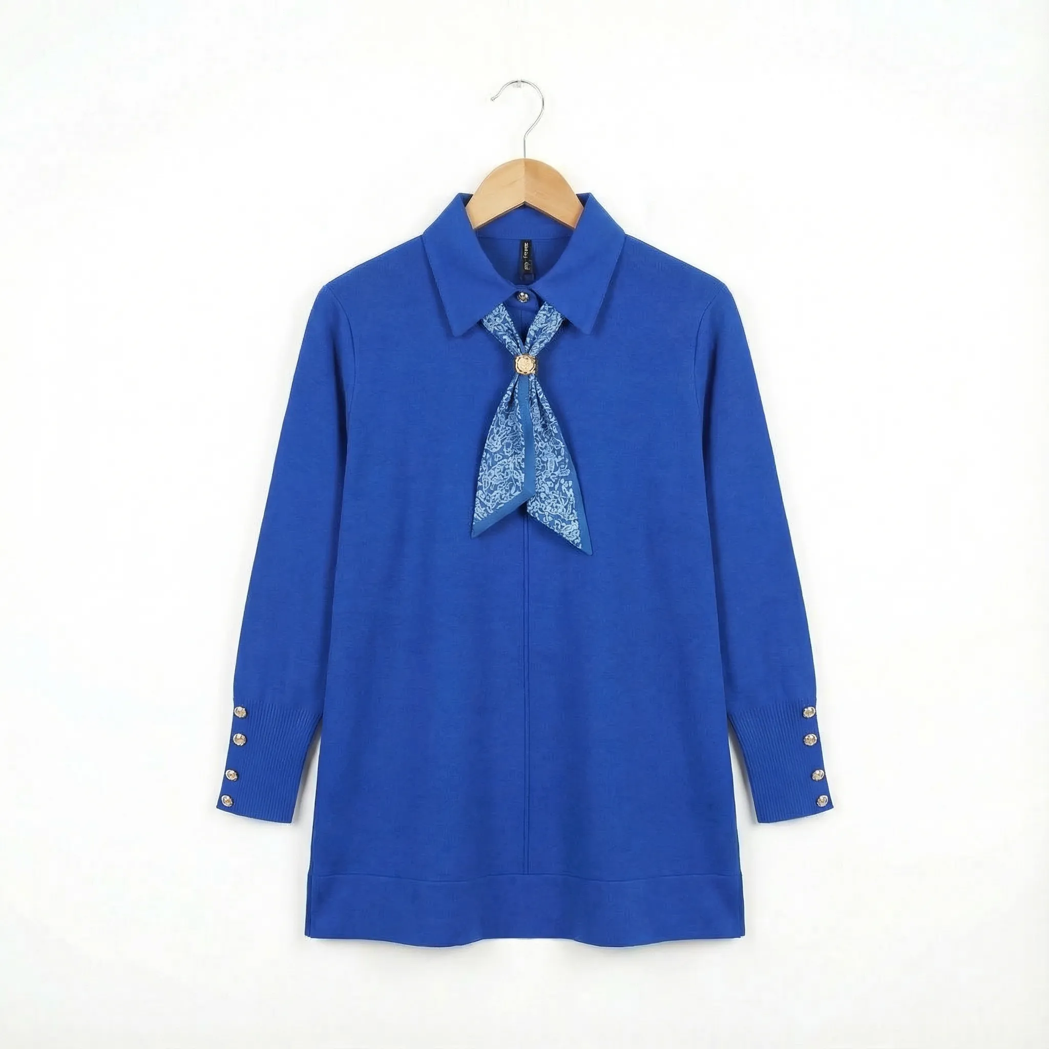 İnce Triko Yakalı Kazak – Standart Beden - Saks Mavisi