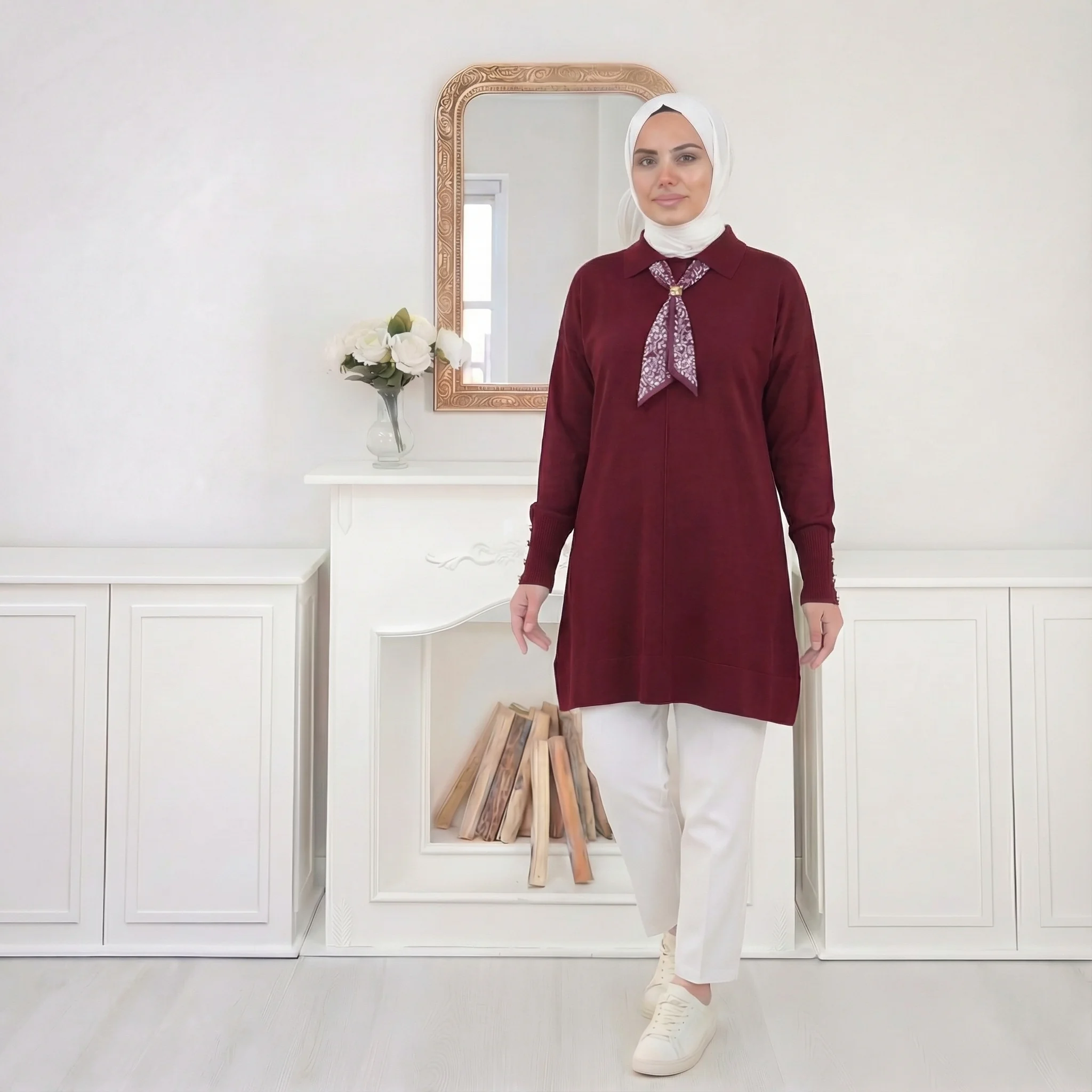 İnce Triko Yakalı Kazak – Standart Beden - Bordo