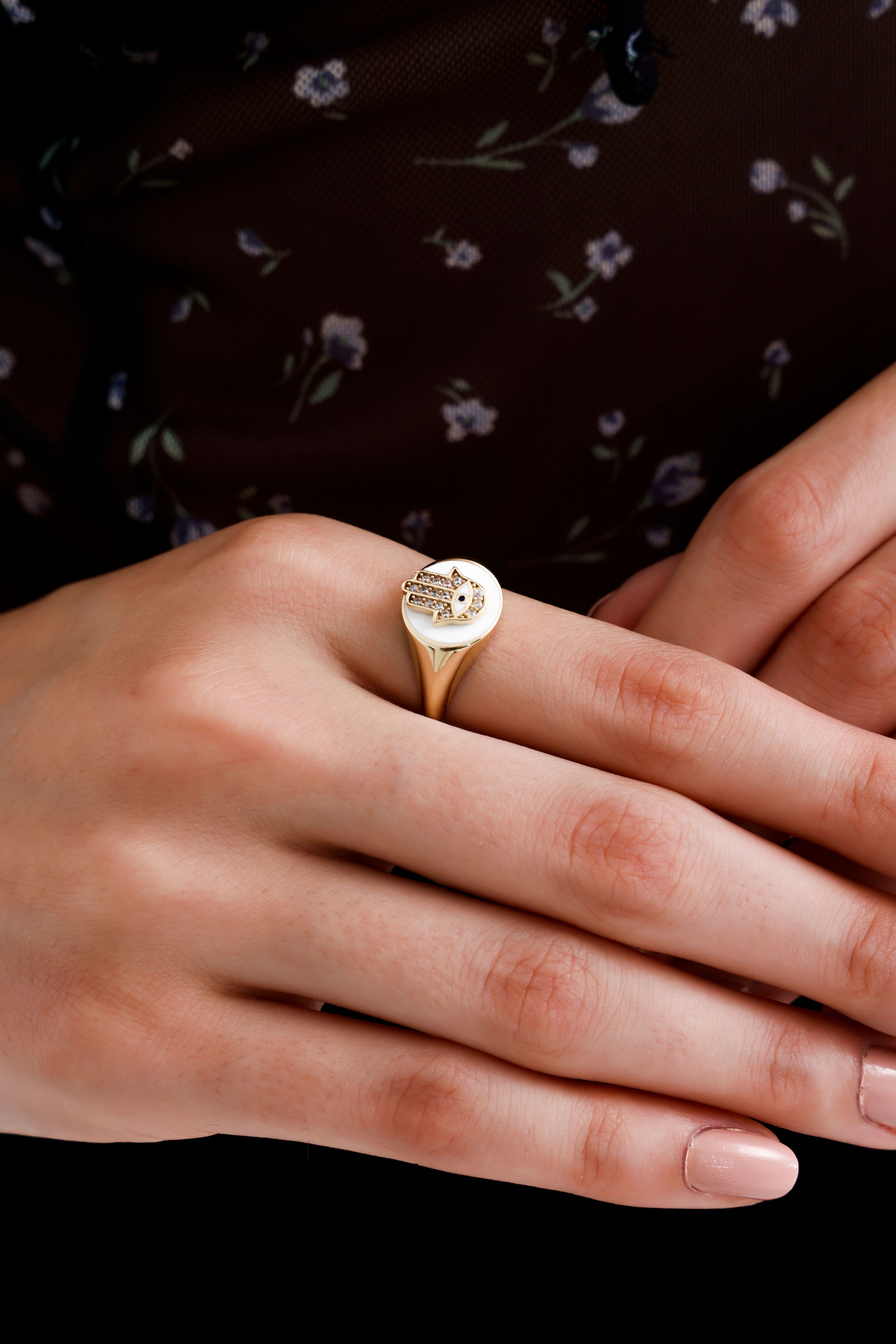 Majestic Hamsa Gold Ring W 14269