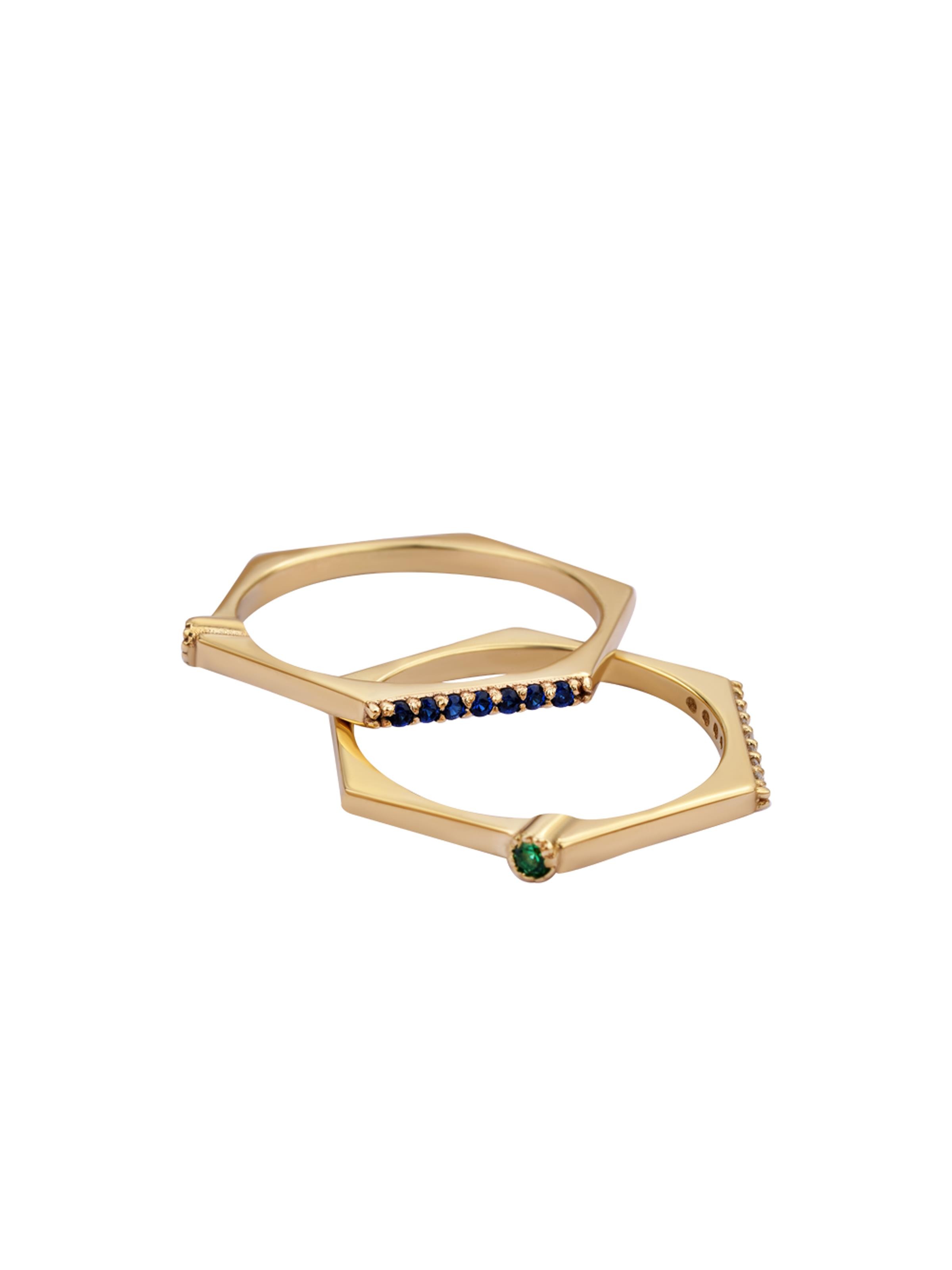 Honeycomb Navy Gold Ring 14264