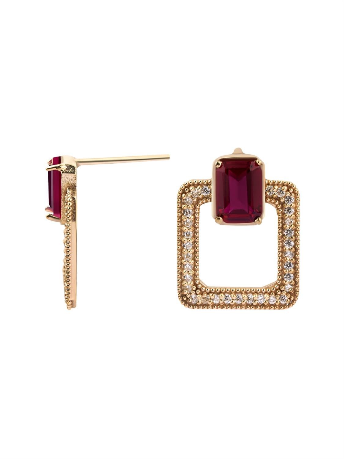 Majestic Red Zirconia Gold Earring 14256