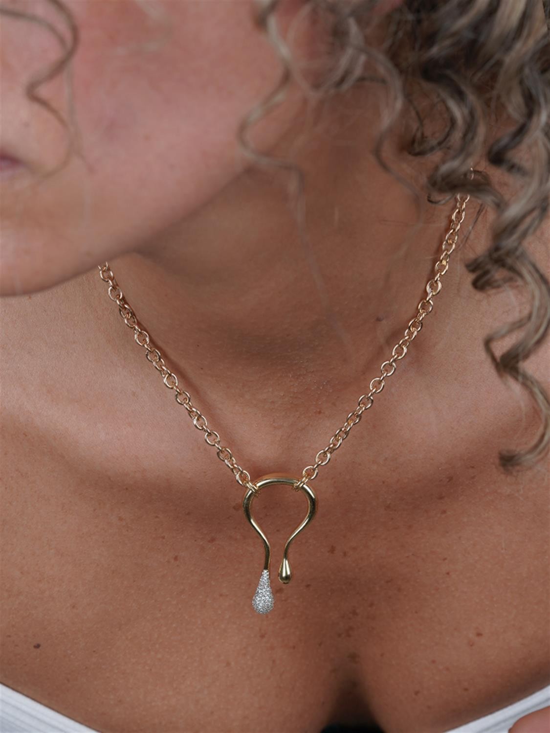 Aqua Drop Gold Necklace 18060