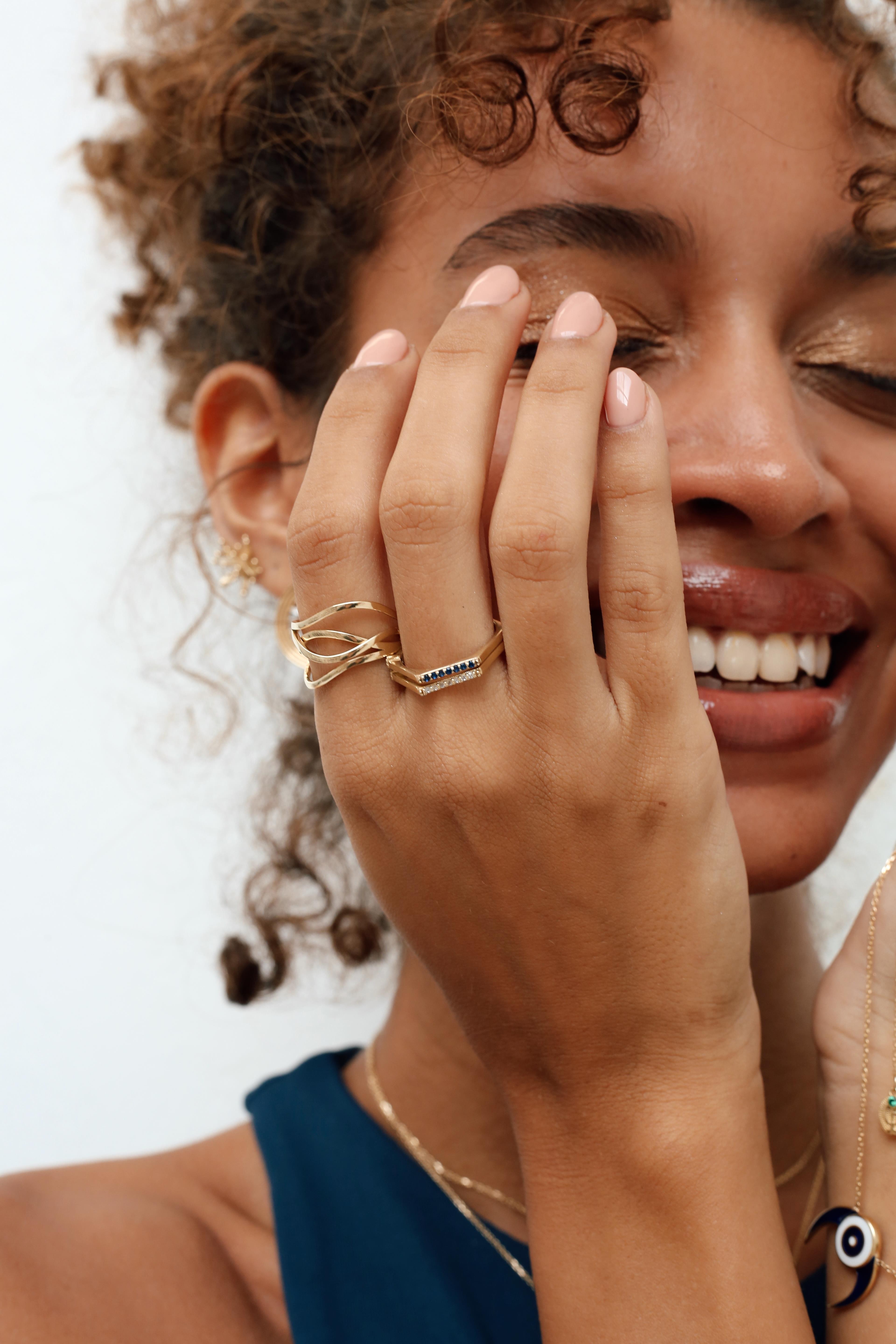Honeycomb Navy Gold Ring 14264