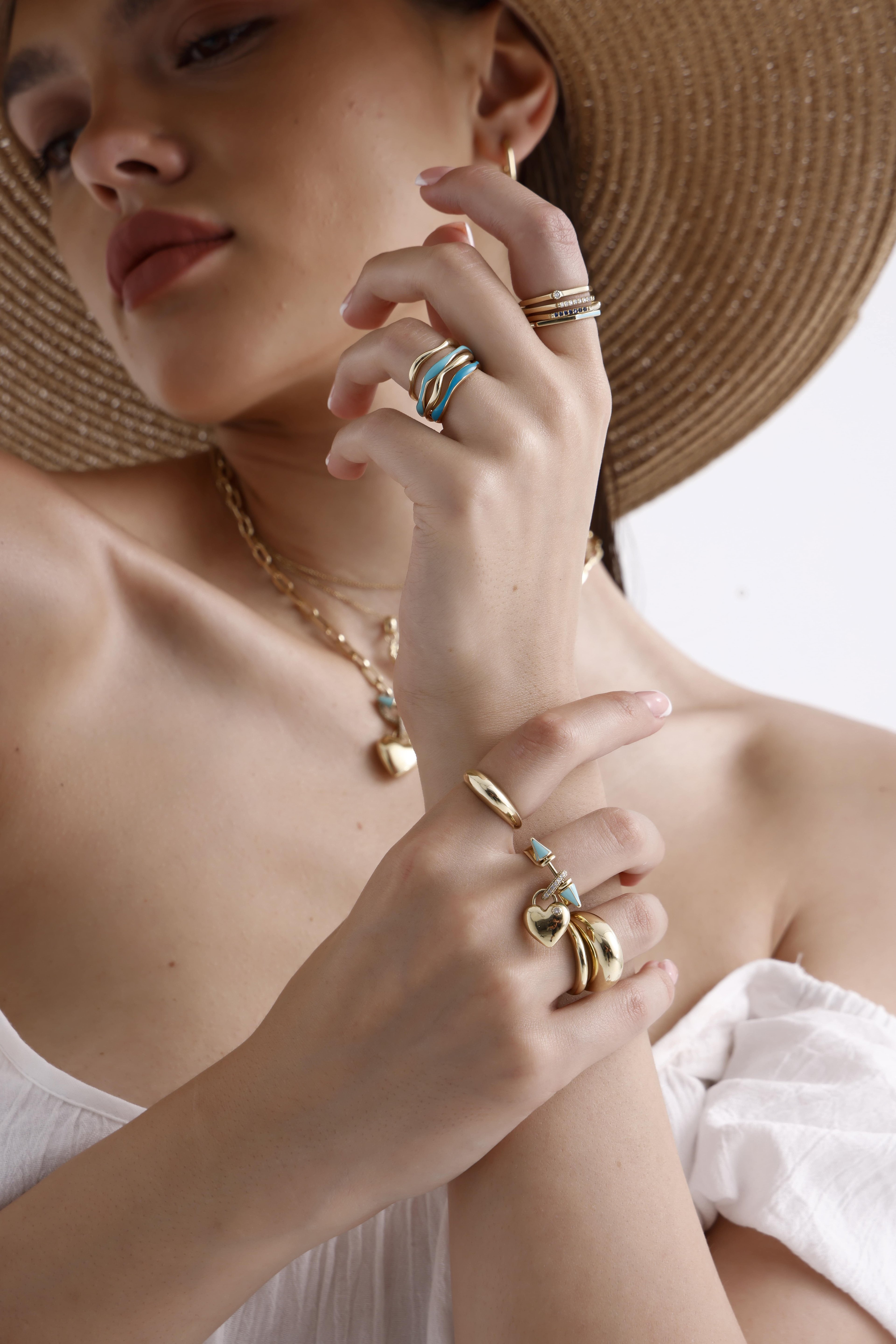 Honeycomb Navy Gold Ring 14264