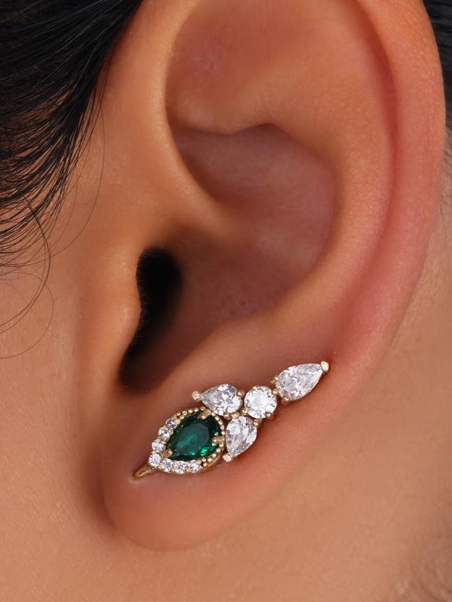 Green Ice Crystal Gold Pin Earring 14325