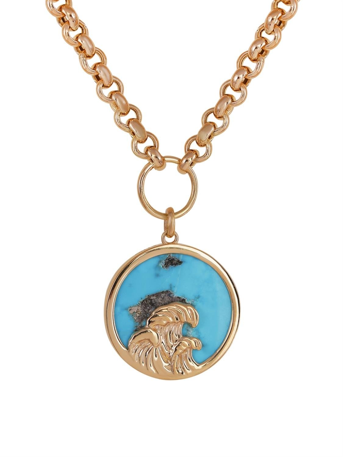 Aqua Stone Ripple Gold Necklace 18071