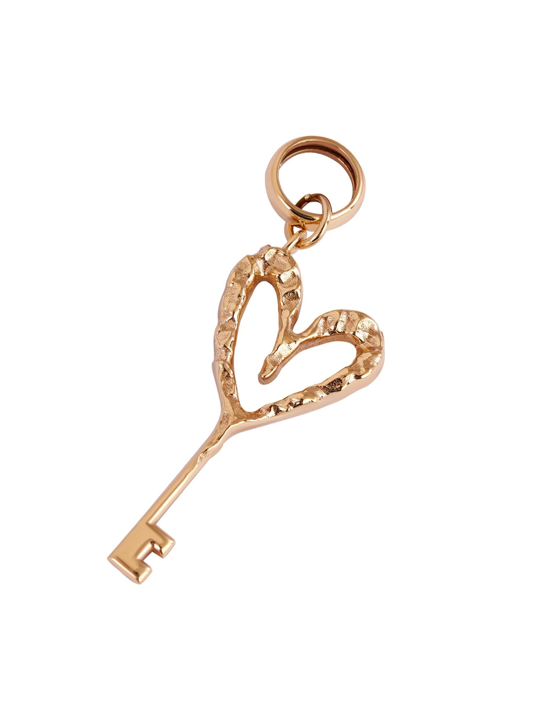 Flaming Heart Key Pendant Gold Charm 14241