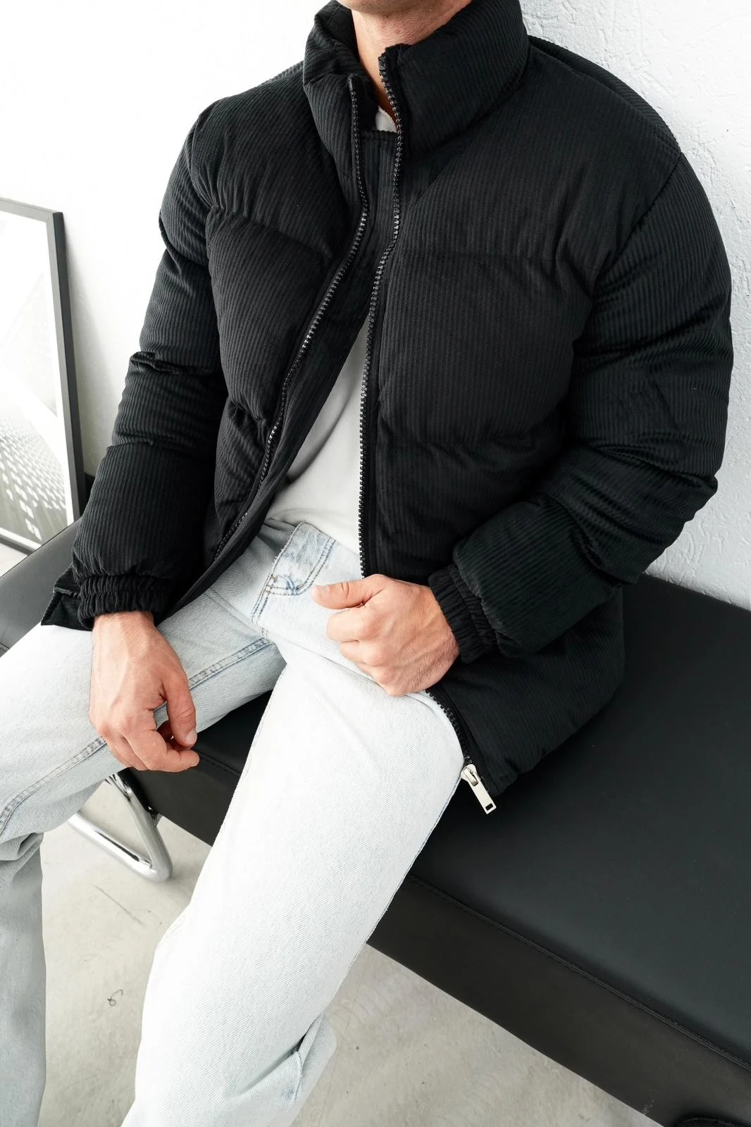 Dik Yaka Kalın Fitilli Kadife Erkek Şişme Mont