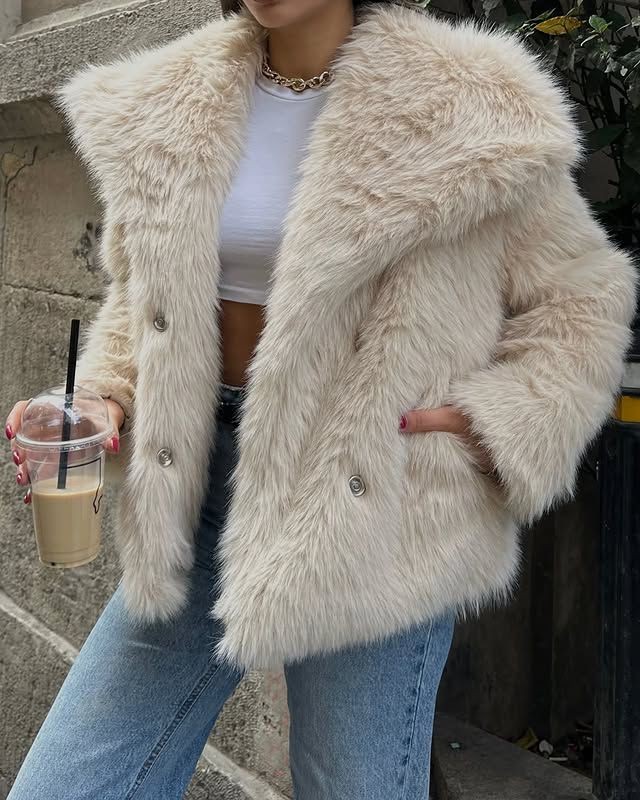 Çıtçıt Detay Lolita Kumaş Kadın Kürk Ceket