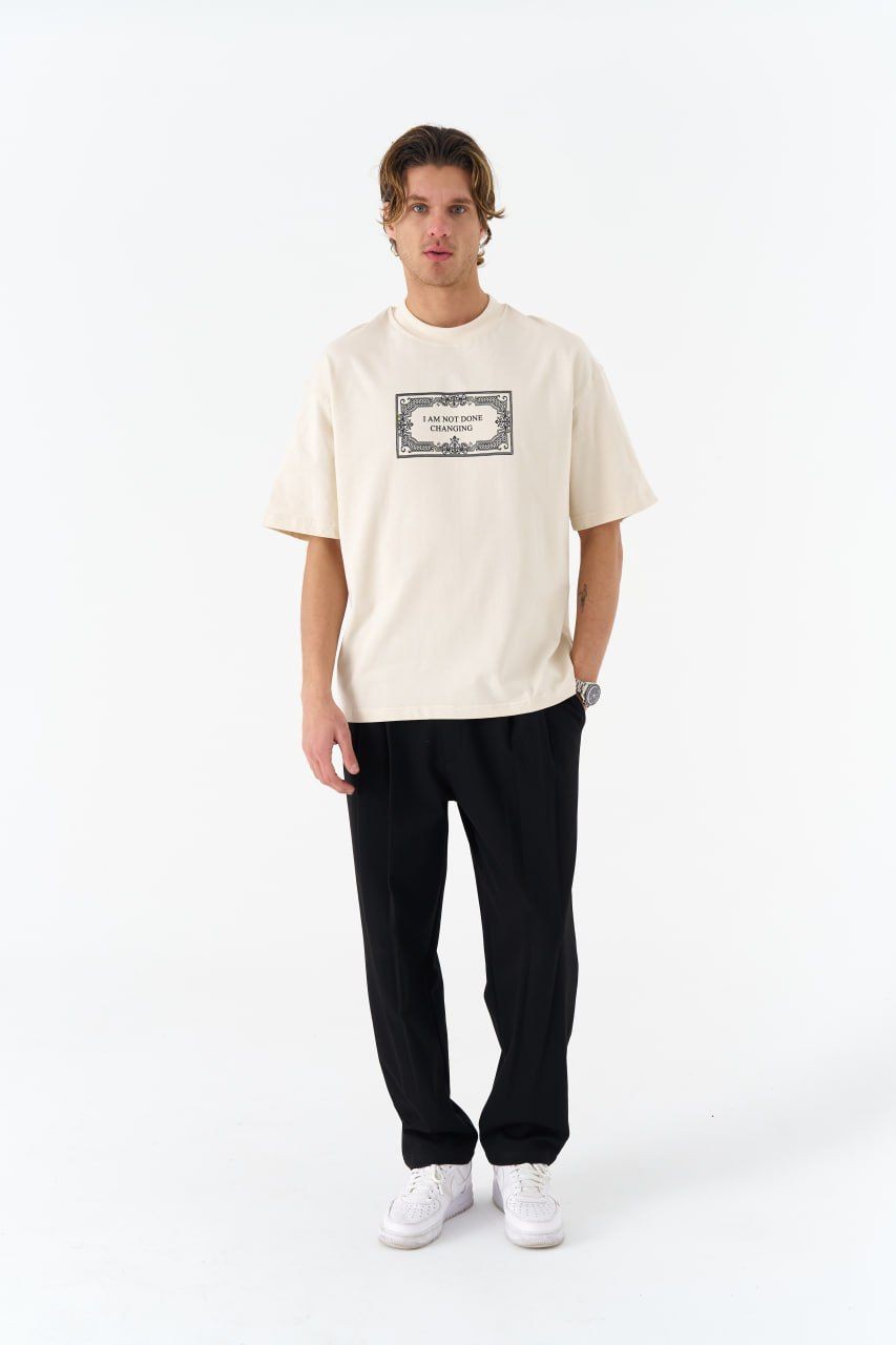 0 Yaka Etnik Desen Erkek Oversize T-Shirt