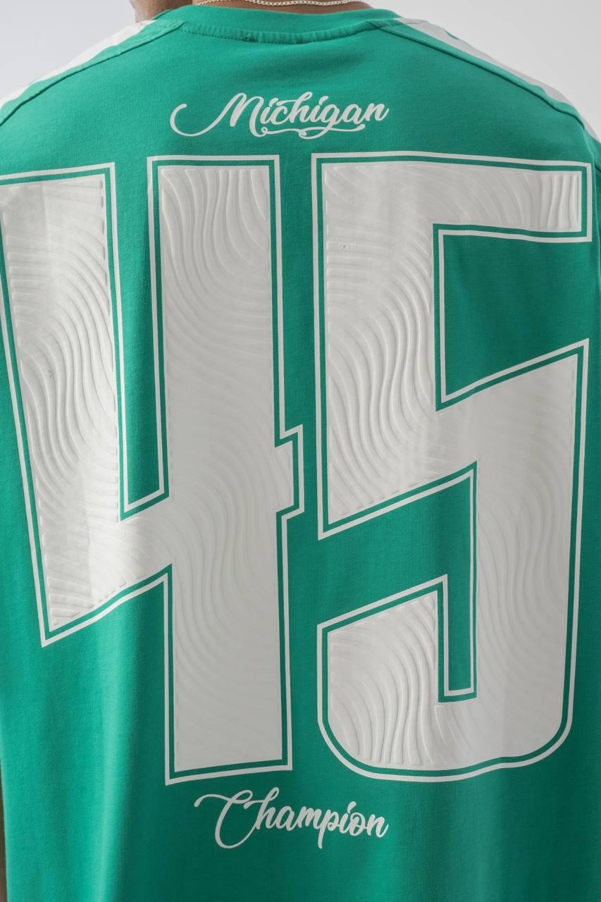0 Yaka Miching Champion Baskı Erkek Oversize T-Shirt