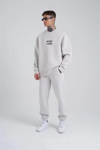 0 Yaka On Arka Impossıble Is Nothıng Baskı Oversize Erkek Sweatshırt