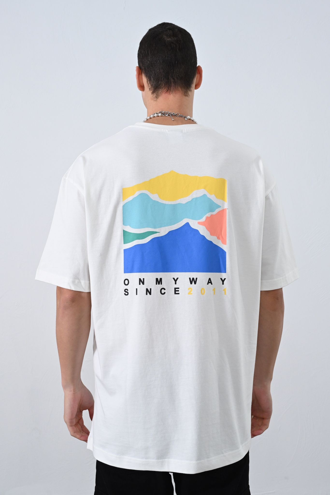 0 Yaka Ön Arka Baskı Oversize Erkek T-Shirt