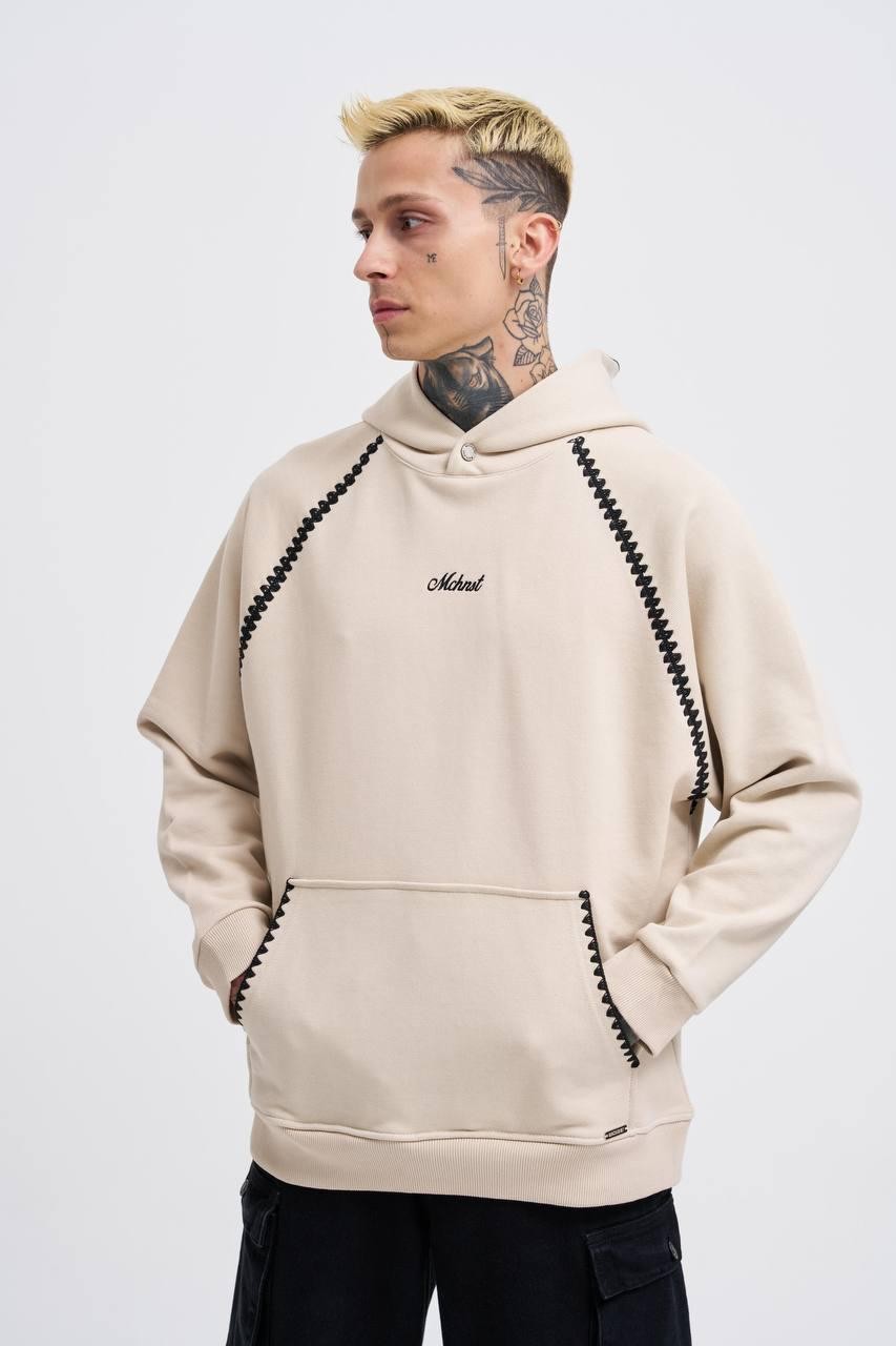 Kapüşonlu Crochet Embroıdered Baskı Oversize Sweatshirt