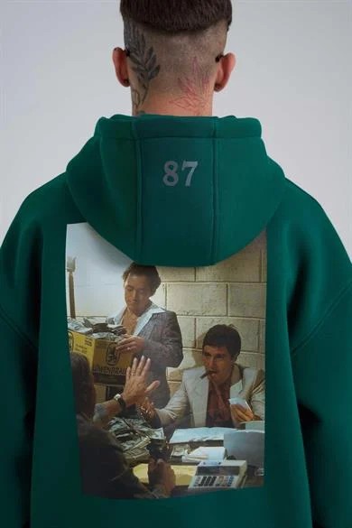 Kapüşonlu On Arka Scarface Baskı Oversize Erkek Sweatshırt