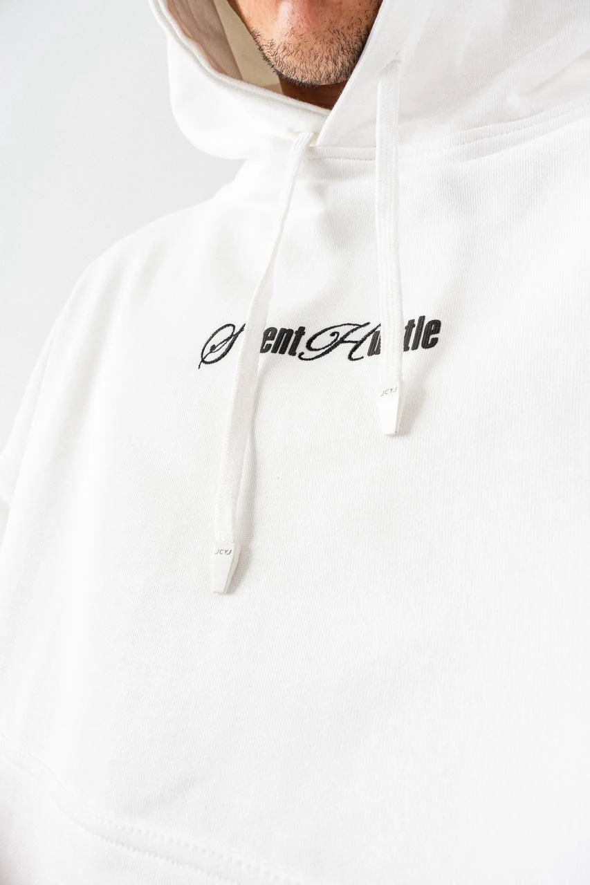 Kapüşonlu Silent Hustle Baskı Erkek Oversize Sweatshirt