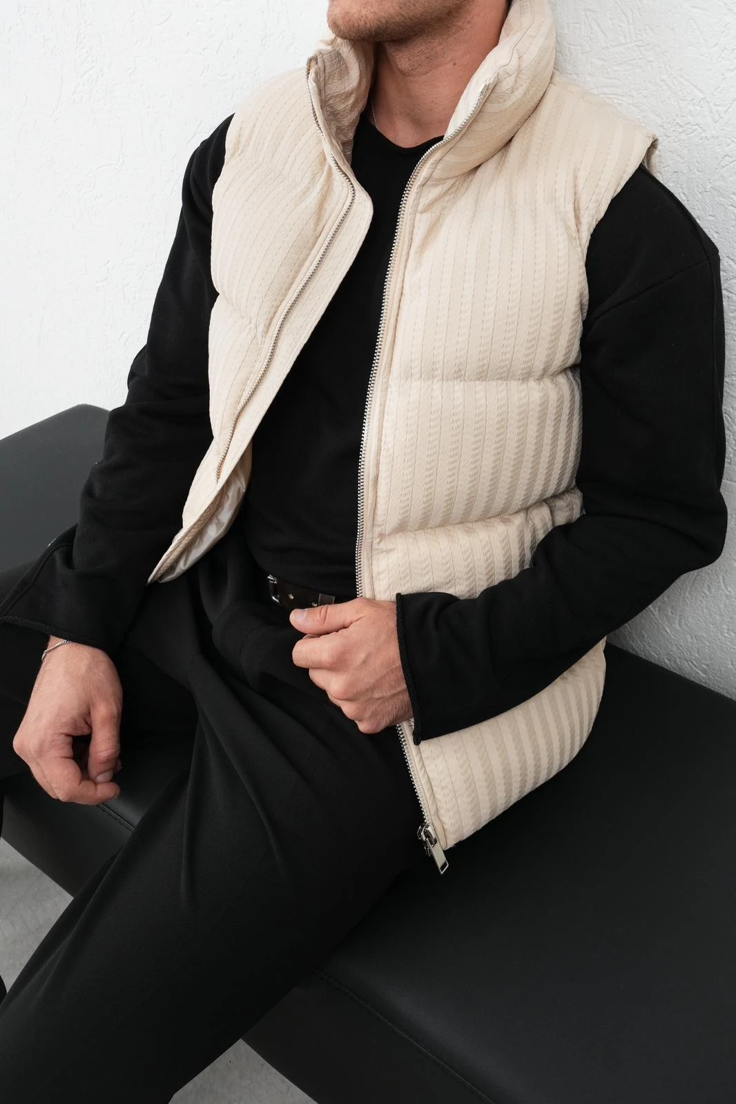 Dik Yaka Fermuarlı Fitilli Erkek Şişme Yelek