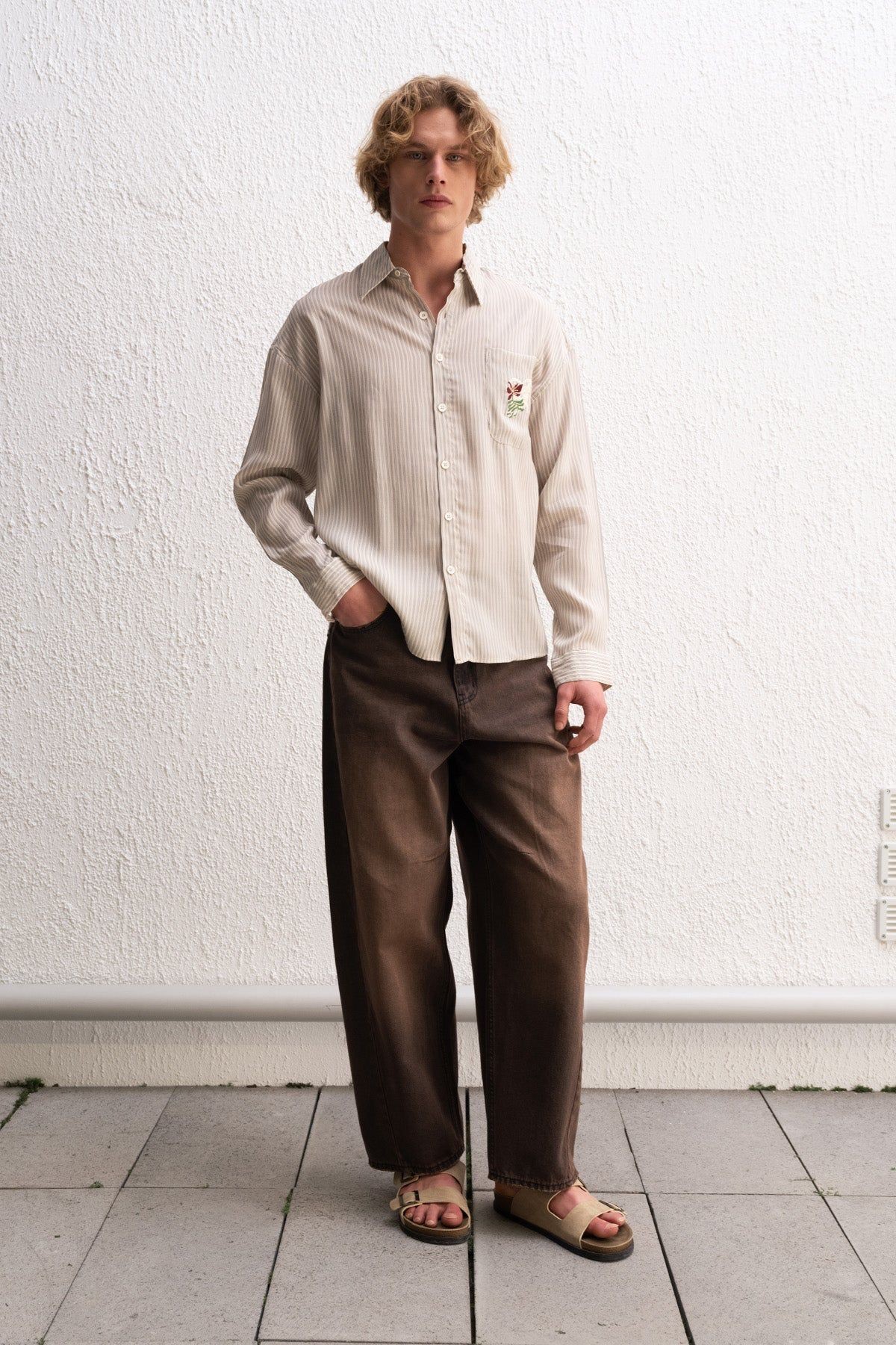 Gıesto 5612 Cebi Nakışlı Çizgili Oversize T-Shirt