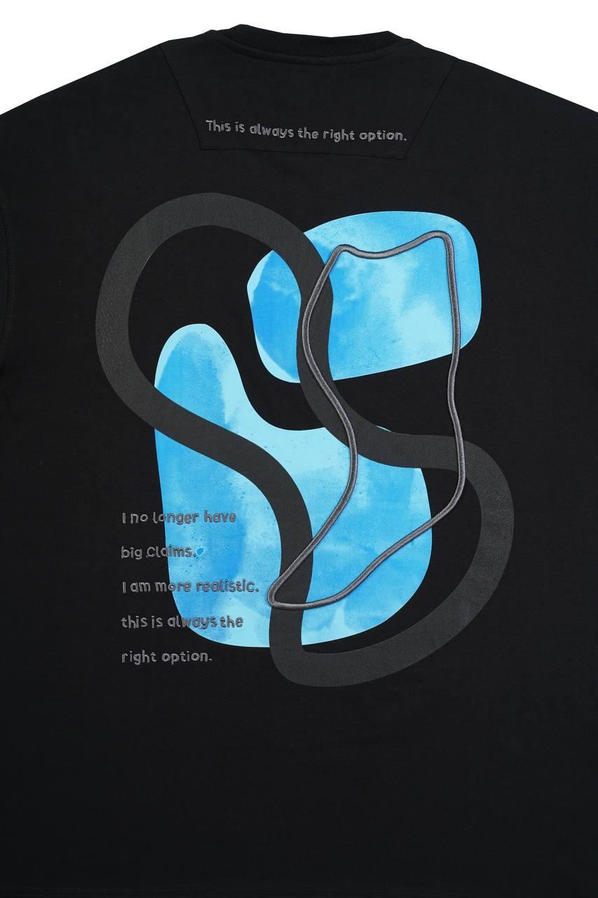 0 Yaka Sırtı Tribal Desen Nakışlı Erkek Oversize T-Shirt