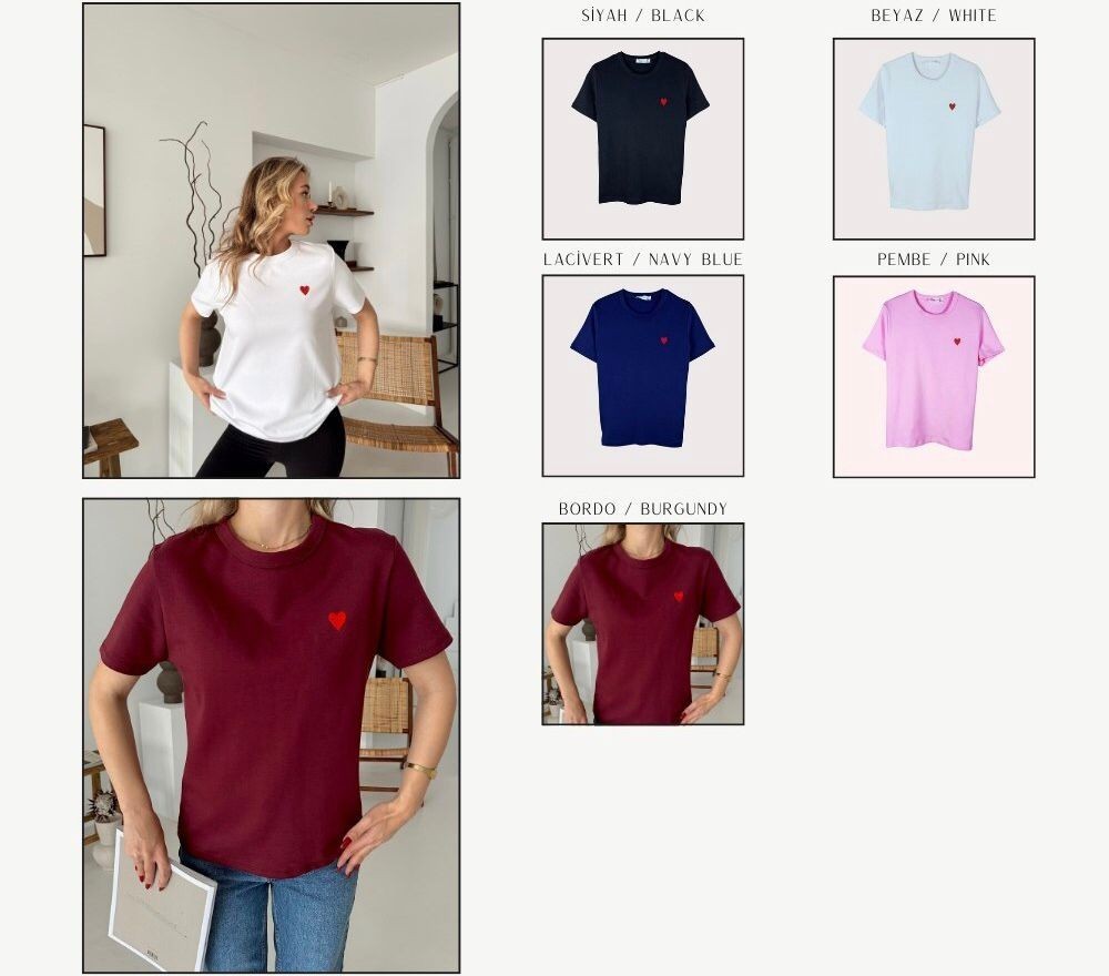 0 Yaka Kalp Nakışlı Kadın T-Shirt