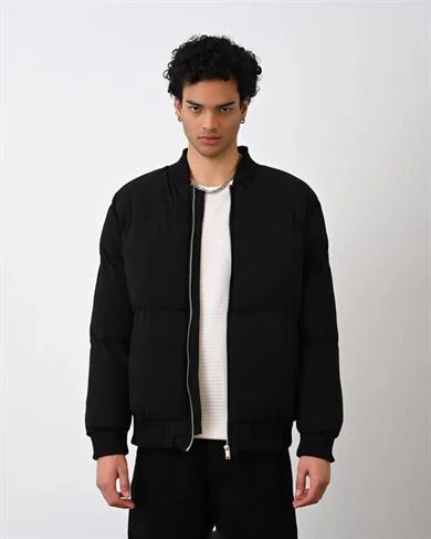 Dik Yaka Önü Fermuarlı Erkek Şişme Mont