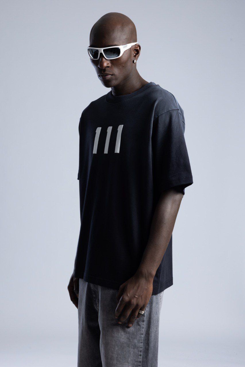 0 Yaka 111 Baskı Yıkamalı Erkek Oversize T-Shirt