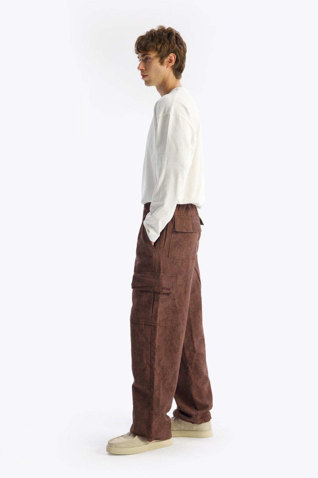Beli Lastikli Monarch Keten Kargo Baggy Erkek Pantolon