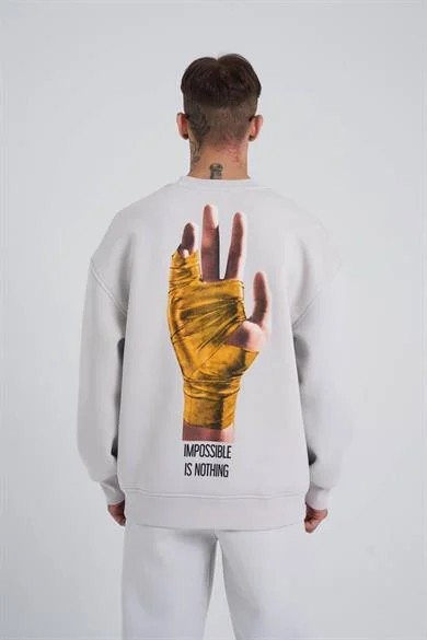 0 Yaka On Arka Impossıble Is Nothıng Baskı Oversize Erkek Sweatshırt