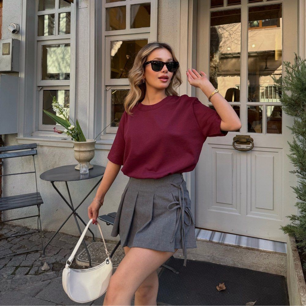 Karyoka Dikişli Kalın Kadın Oversize T-Shirt