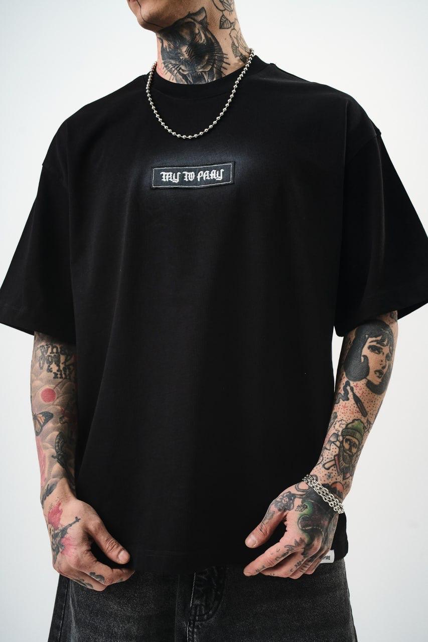 0 Yaka Baskılı Erkek Oversize T-Shirt