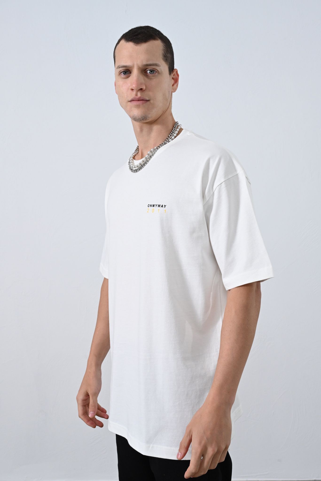 0 Yaka Ön Arka Baskı Oversize Erkek T-Shirt