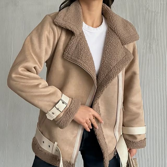 Kemerli Süet Biker Kadın Mont