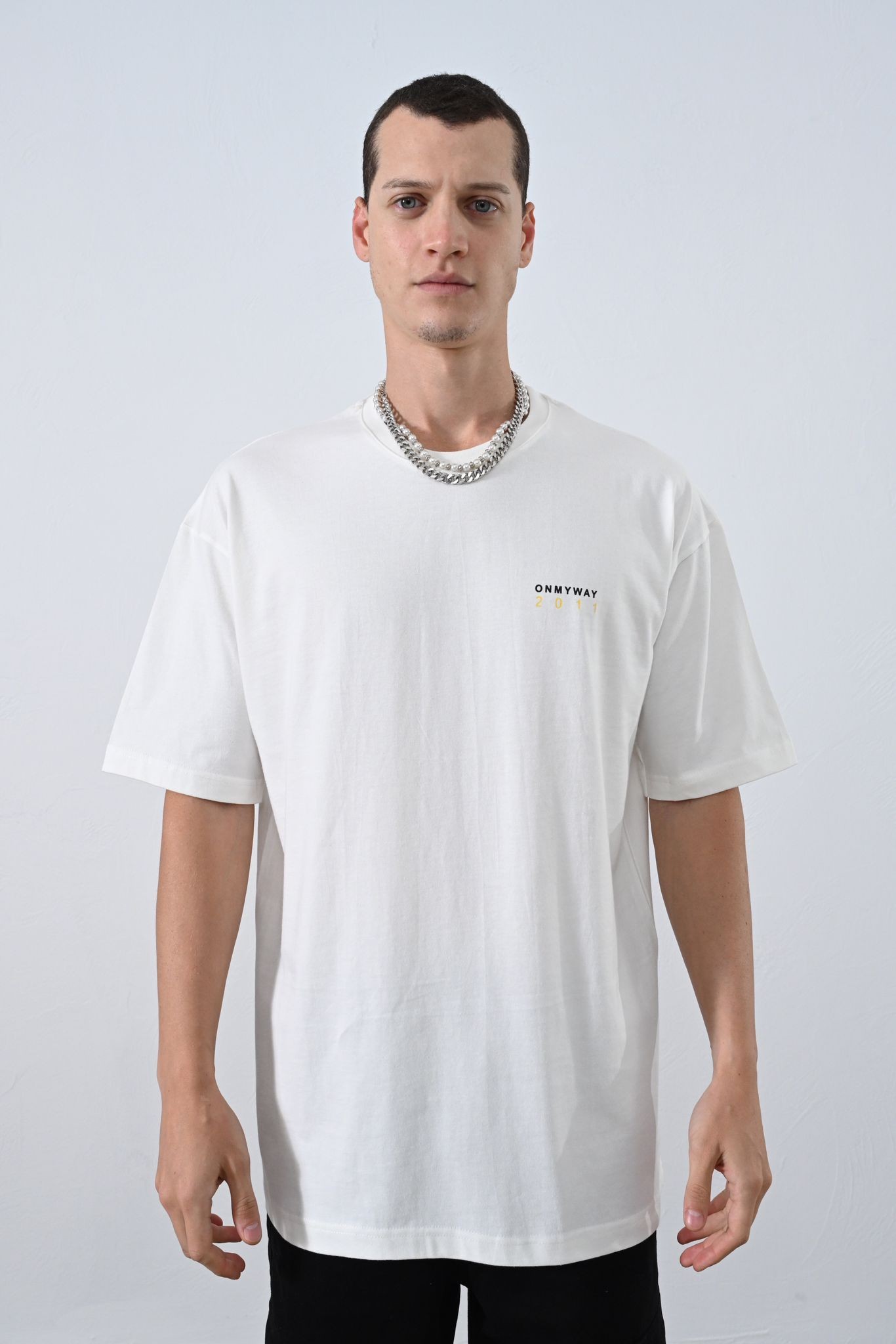 0 Yaka Ön Arka Baskı Oversize Erkek T-Shirt