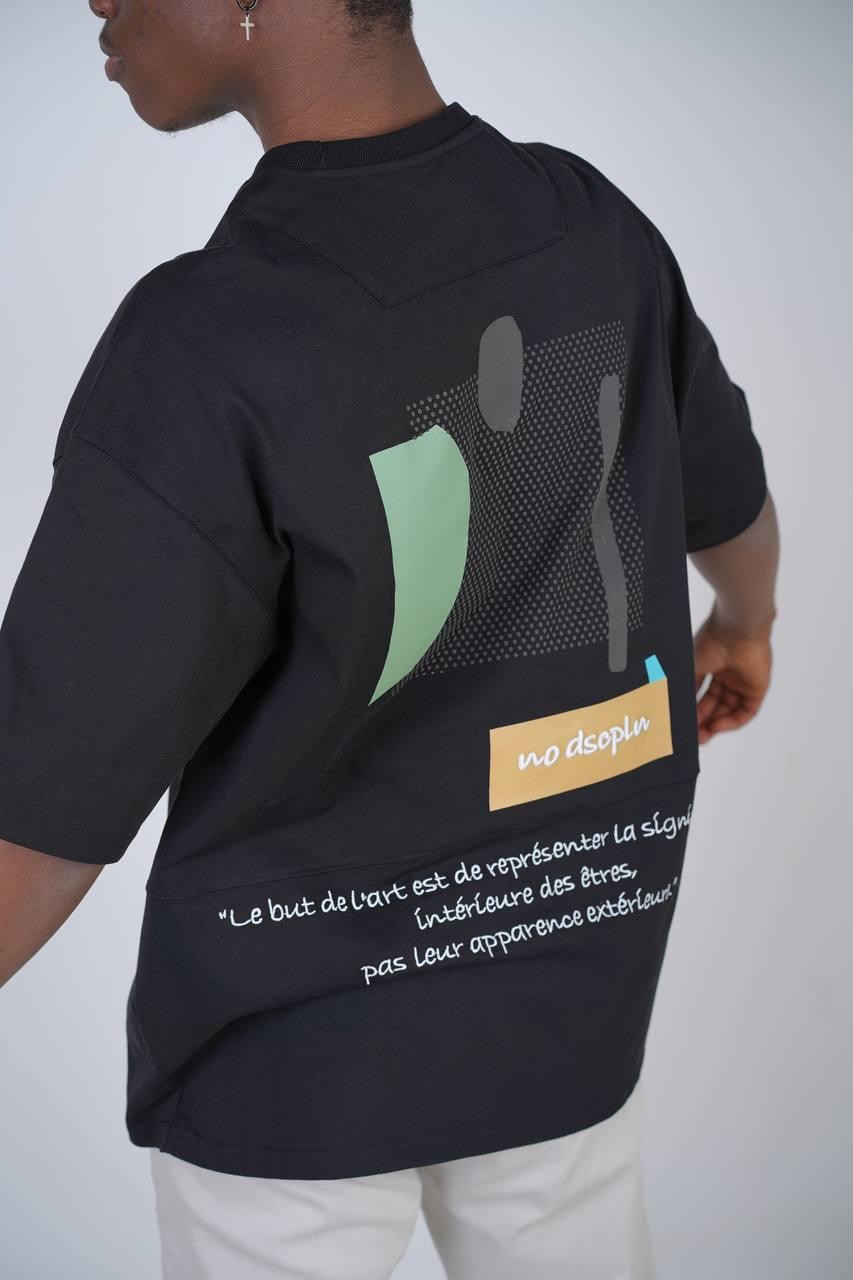 0 Yaka Geometrik Sanat Baskı Erkek Oversize T-Shirt