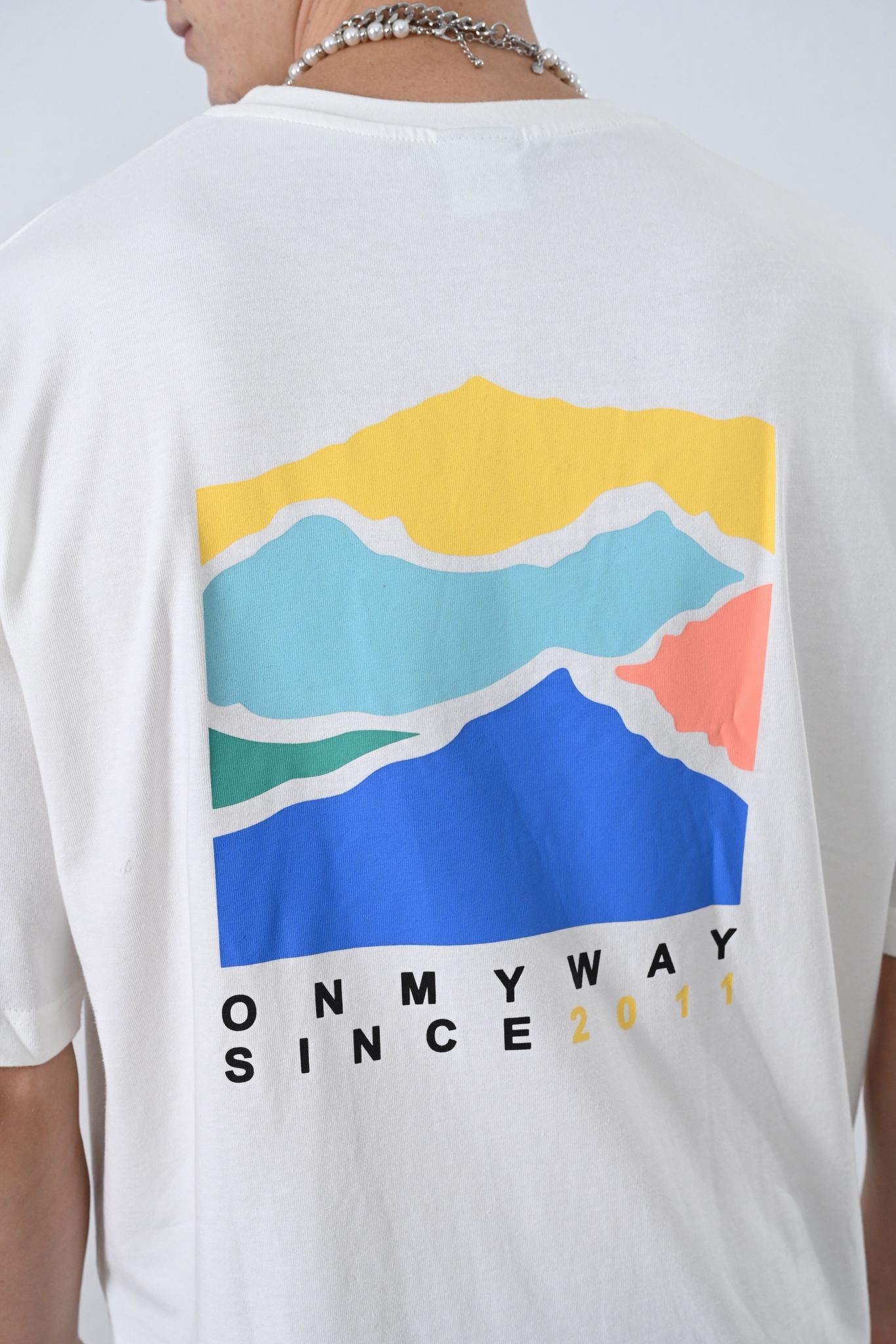 0 Yaka Ön Arka Baskı Oversize Erkek T-Shirt