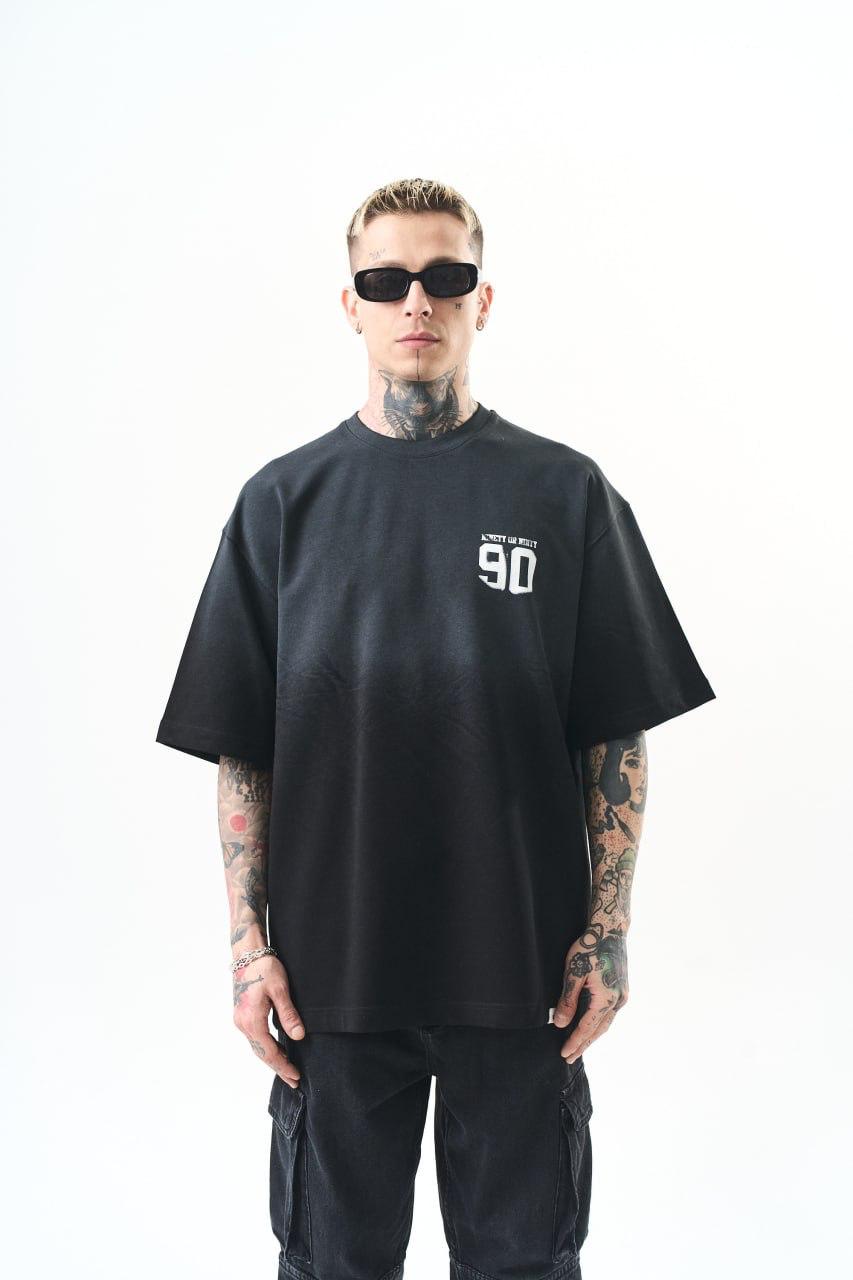 0 Yaka 90 Baskılı Yıkamalı Erkek Oversize T-Shirt