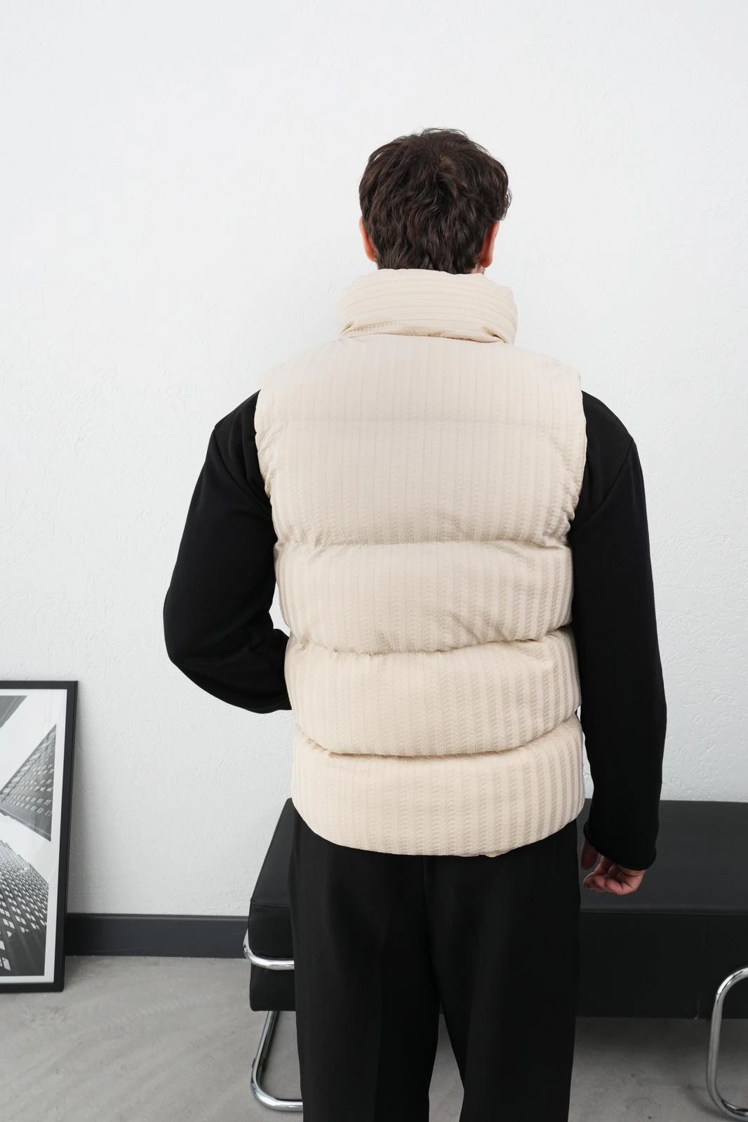 Dik Yaka Fermuarlı Fitilli Erkek Şişme Yelek