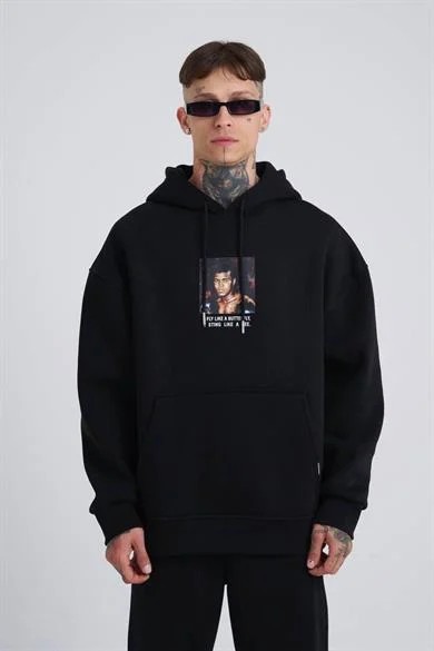 Kapüşonlu On Arka Muhammed Alı Baskı Oversize Erkek Sweatshırt