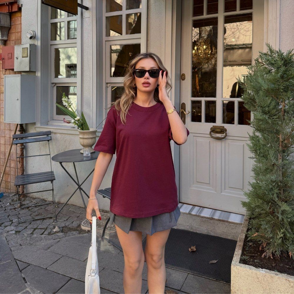 Karyoka Dikişli Kalın Kadın Oversize T-Shirt