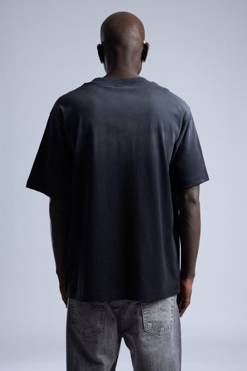 0 Yaka 111 Baskı Yıkamalı Erkek Oversize T-Shirt