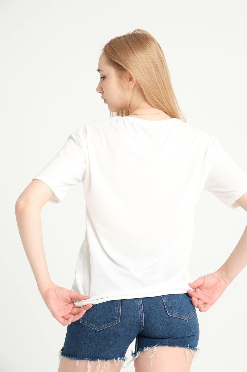 0 Yaka Surat Baskı Kadın T-Shirt