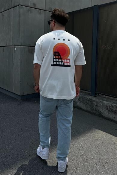 0 Yaka On Arka Roma Baskı Oversize Erkek T-Shırt
